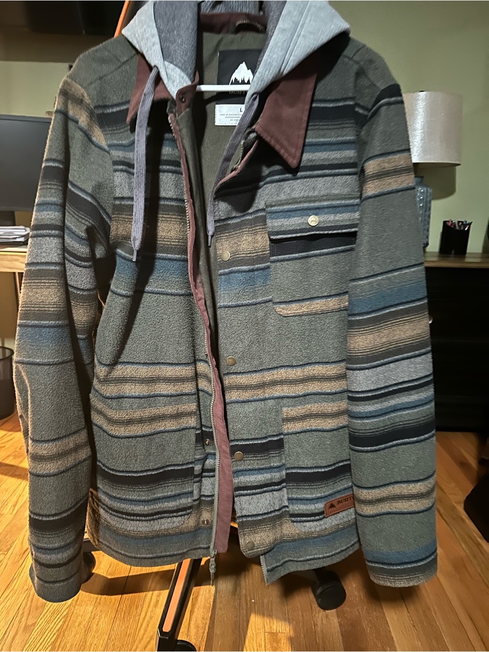 Burton Olive, Brown & Gray Striped Hooded Jacket